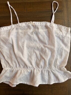 Xhilaration White Eyelet Peplum Cami Top Cottagecore Lace Trim Ruffle Tank L